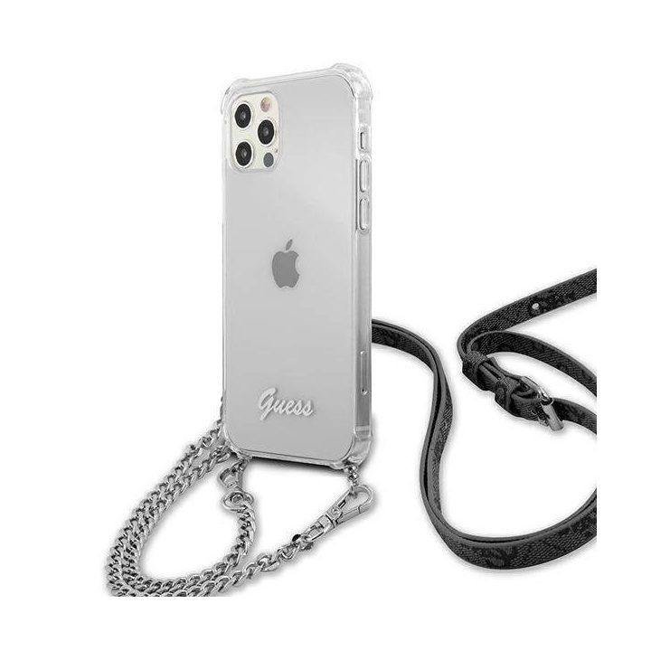 Guess GUHCP12LKC4GSSI iPhone 12 Pro Max 6.7 Skaidrus deklas 4G Sidabrinė grandinėlė