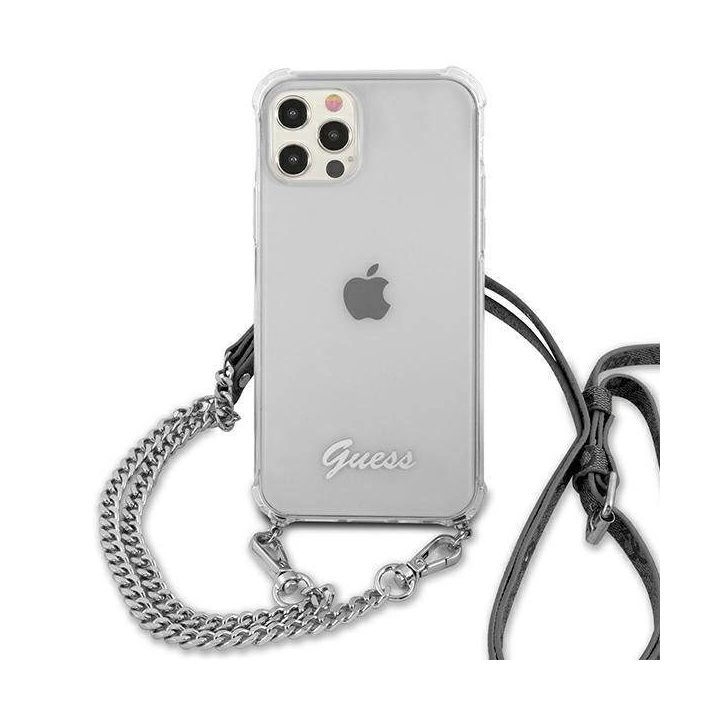 Guess GUHCP12LKC4GSSI iPhone 12 Pro Max 6.7 Skaidrus deklas 4G Sidabrinė grandinėlė