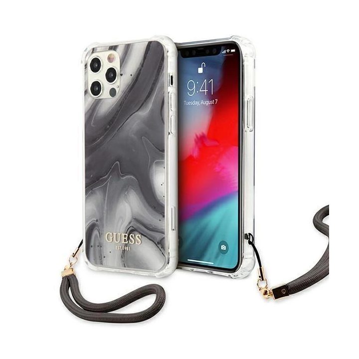 Guess GUHCP12LKSMAGR iPhone 12 Pro Max 6.7 pilkos/pilkos spalvos deklas Marble Collection