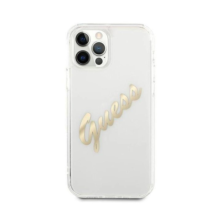 Guess GUHCP12LKTRSVGO iPhone 12 Pro Max 6.7 permatomas deklas Vintage Script Gold