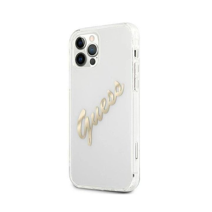 Guess GUHCP12LKTRSVGO iPhone 12 Pro Max 6.7 permatomas deklas Vintage Script Gold
