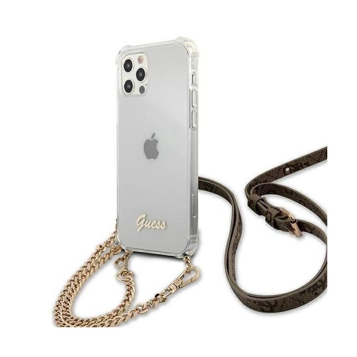 Guess GUHCP12MKC4GSGO iPhone 12/12 Pro 6.1 Skaidrus deklas 4G Auksinė grandinėlė