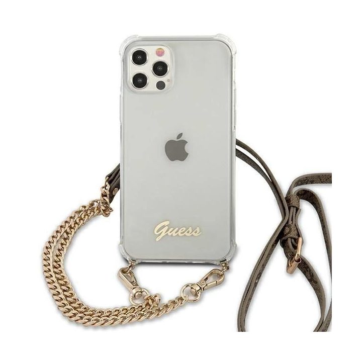 Guess GUHCP12MKC4GSGO iPhone 12/12 Pro 6.1 Skaidrus deklas 4G Auksinė grandinėlė