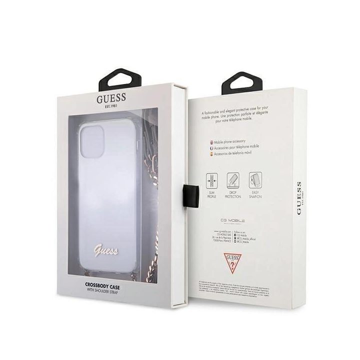 Guess GUHCP12MKC4GSGO iPhone 12/12 Pro 6.1 Skaidrus deklas 4G Auksinė grandinėlė