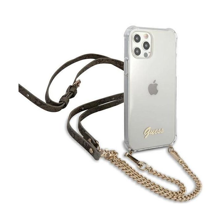 Guess GUHCP12MKC4GSGO iPhone 12/12 Pro 6.1 Skaidrus deklas 4G Auksinė grandinėlė