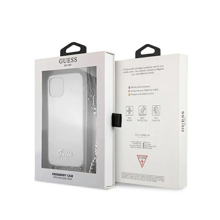 Guess GUHCP12MKC4GSSI iPhone 12/12 Pro 6.1 skaidrus deklas 4G Sidabrinė grandinėlė