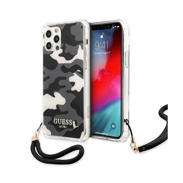 Guess GUHCP12MKSARBK iPhone 12/12 Pro 6.1 juodos/juodos spalvos deklas Camo Collection