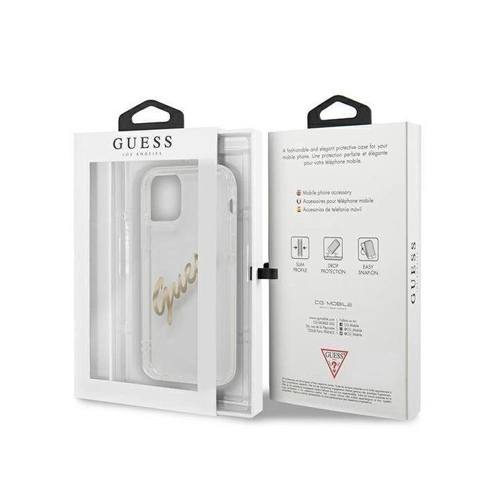 Guess GUHCP12MKTRSVGO iPhone 12/12 Pro 6.1 permatomas deklas Vintage Script Gold