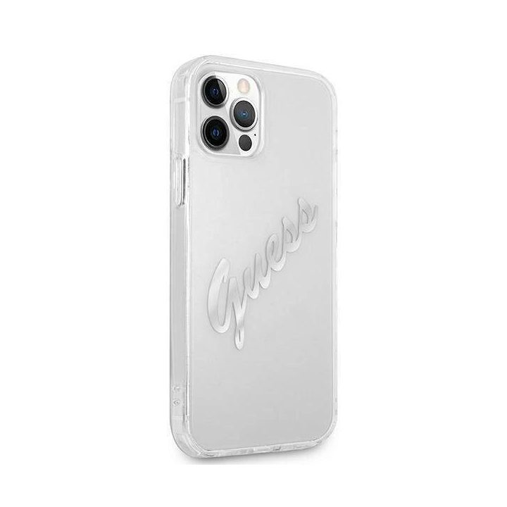 Guess GUHCP12MKTRSVSI iPhone 12/12 Pro 6.1 permatomas deklas Vintage Script Silver