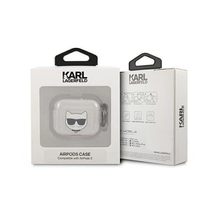 Karl Lagerfeld KLA3UCHGS AirPods 3 dangtelis sidabrinis/sidabrinis Glitter Choupette