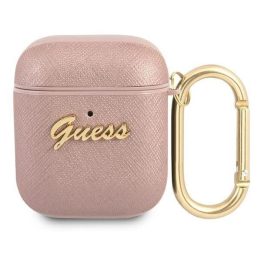 Guess GUA2SASMP AirPods dangtelis rožinis/rožinis Saffiano Script Metal Collection