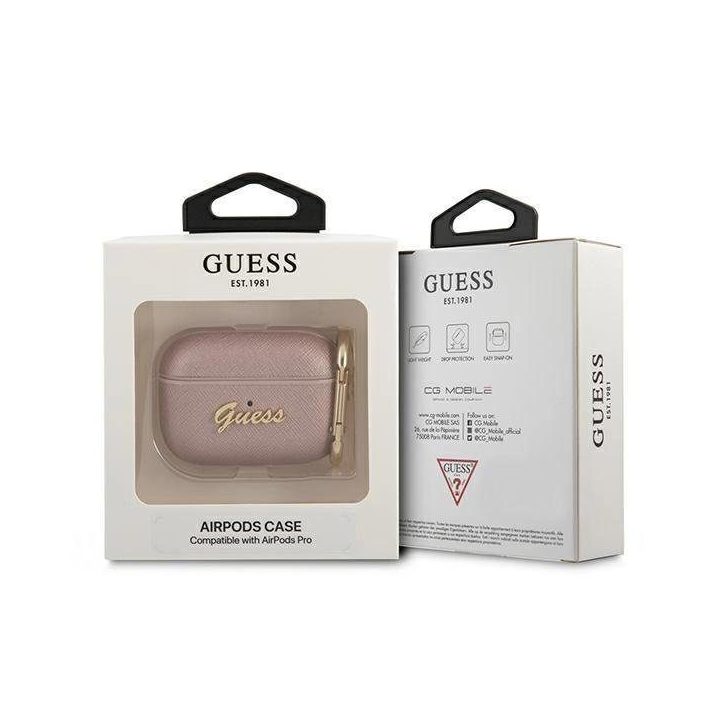Guess GUAPSASMP AirPods Pro dangtelis rožinis/rožinis Saffiano Script Metal Collection