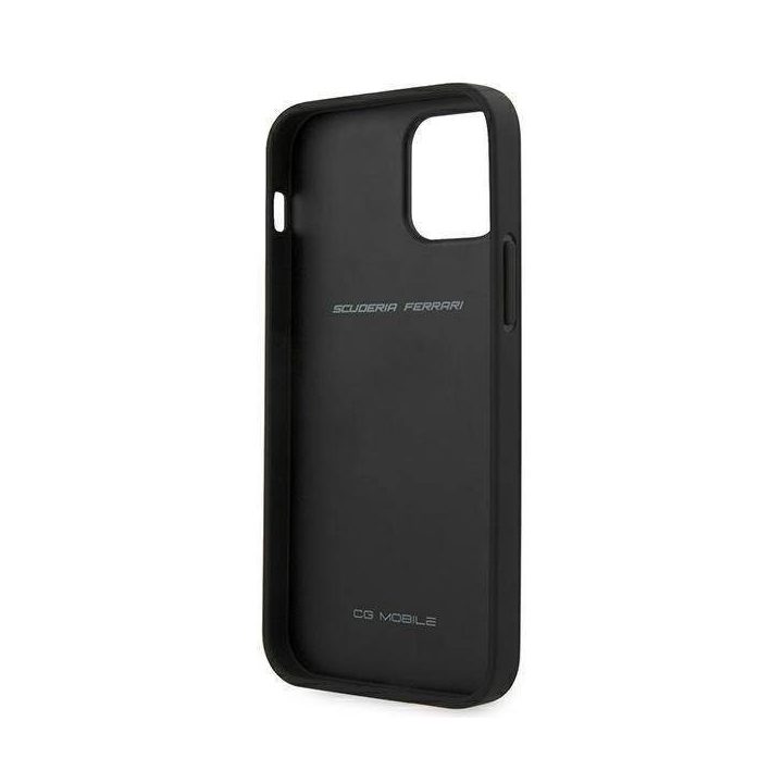 Ferrari FEOMSHCP12LBK iPhone 12 Pro Max juodos/juodos spalvos deklas Off Track Leather Nylon Stripe
