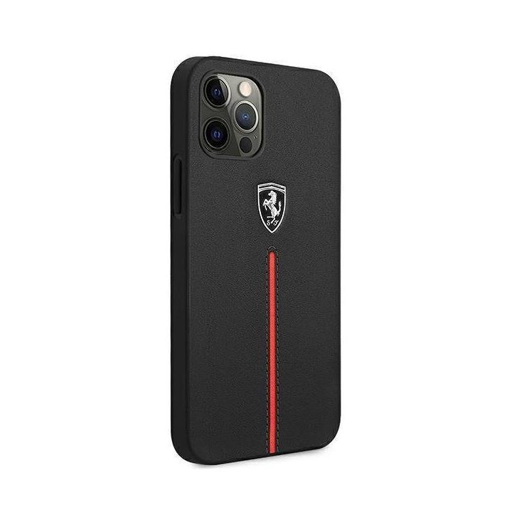 Ferrari FEOMSHCP12LBK iPhone 12 Pro Max juodos/juodos spalvos deklas Off Track Leather Nylon Stripe