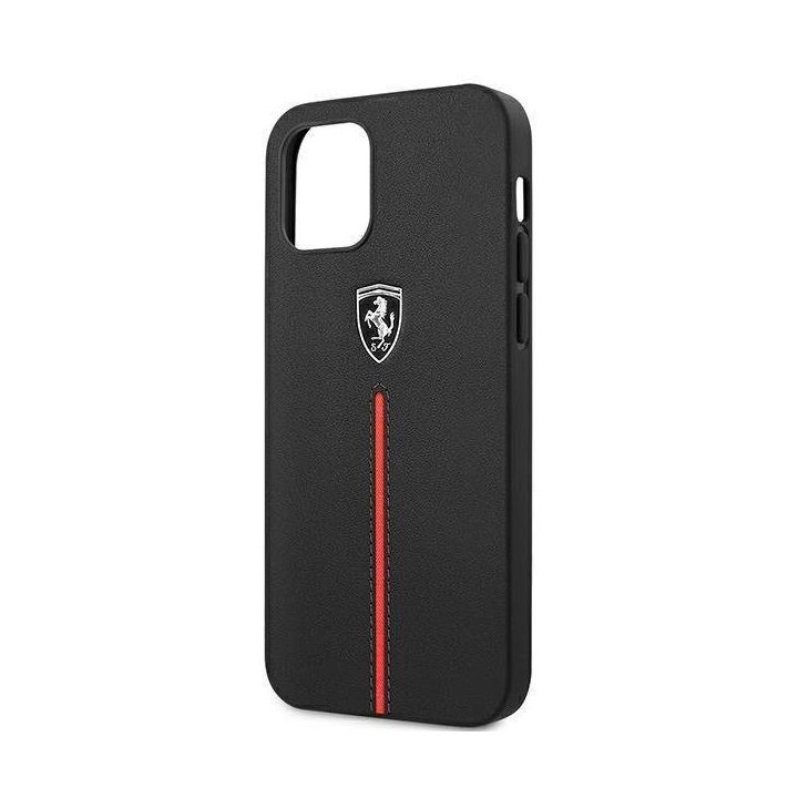 Ferrari FEOMSHCP12LBK iPhone 12 Pro Max juodos/juodos spalvos deklas Off Track Leather Nylon Stripe