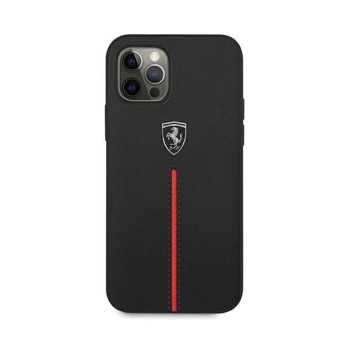 Ferrari FEOMSHCP12LBK iPhone 12 Pro Max juodos/juodos spalvos deklas Off Track Leather Nylon Stripe