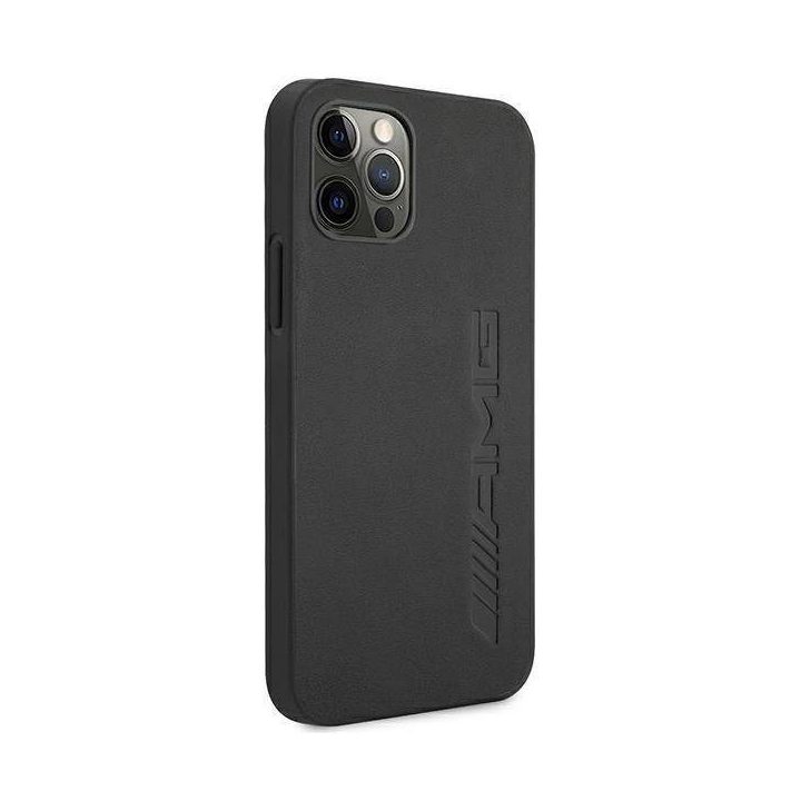 AMG AMHCP12LDOLBK iPhone 12 Pro Max 6,7 juodas/juodas deklas Odinis su karštu įspaudu