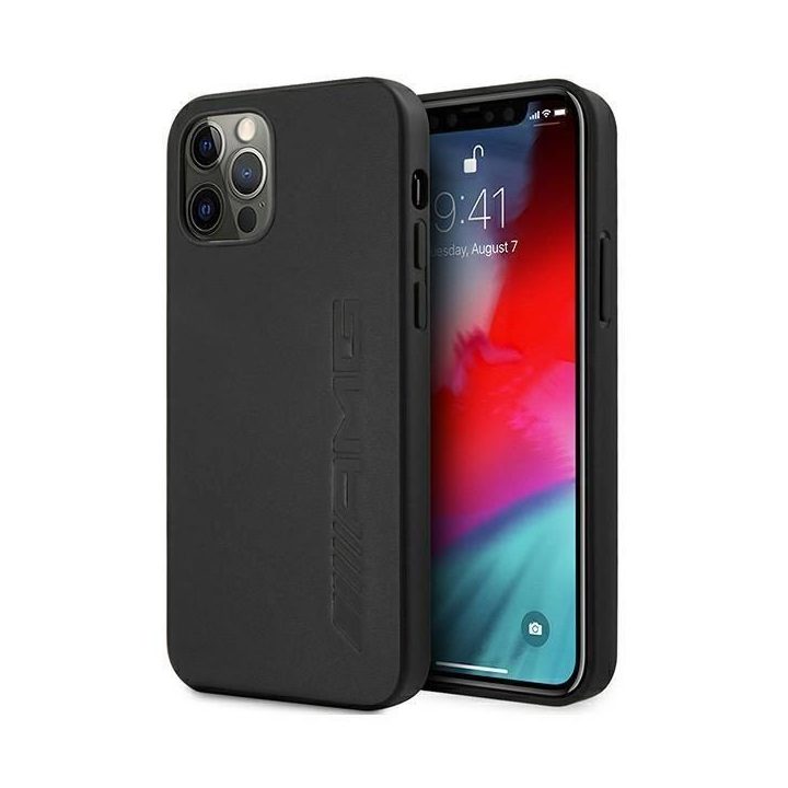 AMG AMHCP12LDOLBK iPhone 12 Pro Max 6,7 juodas/juodas deklas Odinis su karštu įspaudu