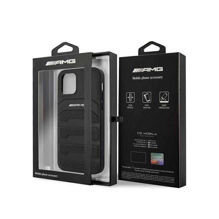 AMG AMHCP12SGSEBK iPhone 12 mini 5,4 juodas/juodas deklas odinis su įspaustomis linijomis