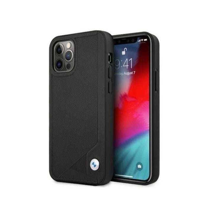 Dėklas BMW BMHCP12LRCDPK iPhone 12 Pro Max 6,7 juodas/juodas deklas Odinis su įspaudais