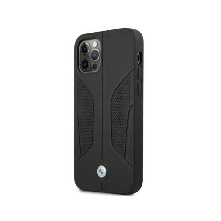 Dėklas BMW BMHCP12LRSCSK iPhone 12 Pro Max 6,7 Juodos spalvos/juodas deklas Odinis perforuotas šonas