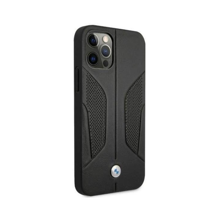 Dėklas BMW BMHCP12LRSCSK iPhone 12 Pro Max 6,7 Juodos spalvos/juodas deklas Odinis perforuotas šonas