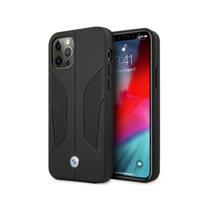 Dėklas BMW BMHCP12LRSCSK iPhone 12 Pro Max 6,7 Juodos spalvos/juodas deklas Odinis perforuotas šonas