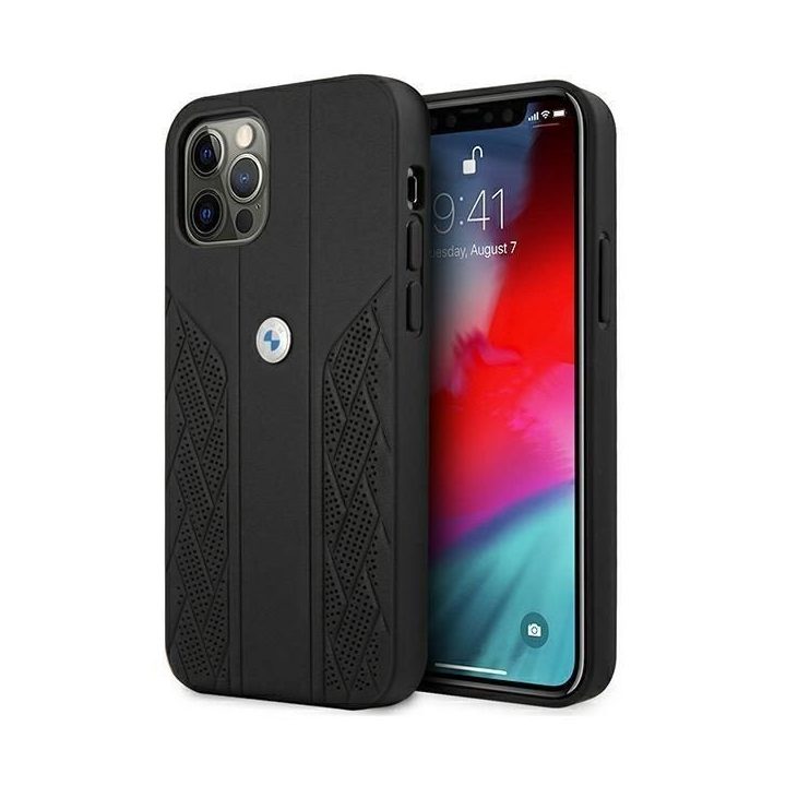 Dėklas BMW BMHCP12LRSPPK iPhone 12 Pro Max 6,7 juodas/juodas deklas Odinis Curve Perforate