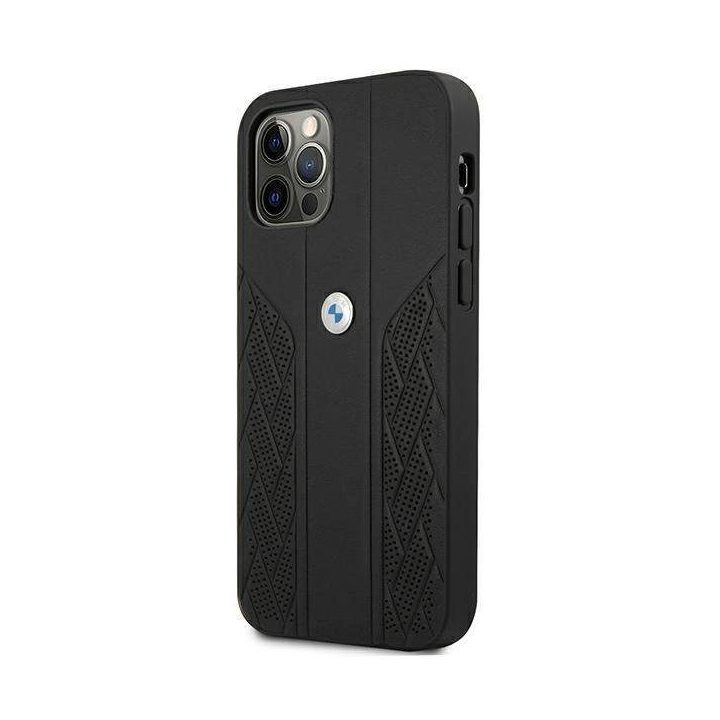Dėklas BMW BMHCP12LRSPPK iPhone 12 Pro Max 6,7 juodas/juodas deklas Odinis Curve Perforate