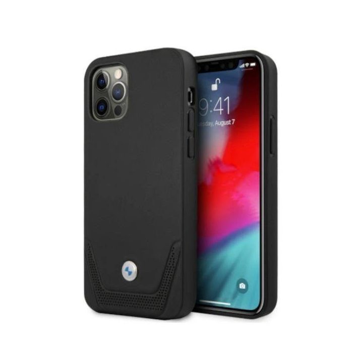 Dėklas BMW BMHCP12LRSWPK iPhone 12 Pro Max 6,7 Juodos spalvos/juodas deklas Odinis perforuotas