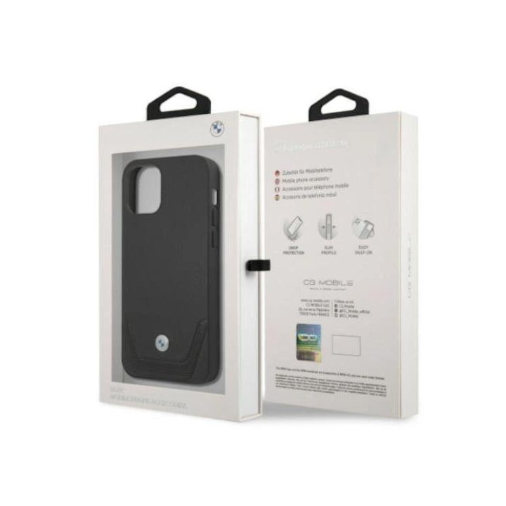 Dėklas BMW BMHCP12LRSWPK iPhone 12 Pro Max 6,7 Juodos spalvos/juodas deklas Odinis perforuotas
