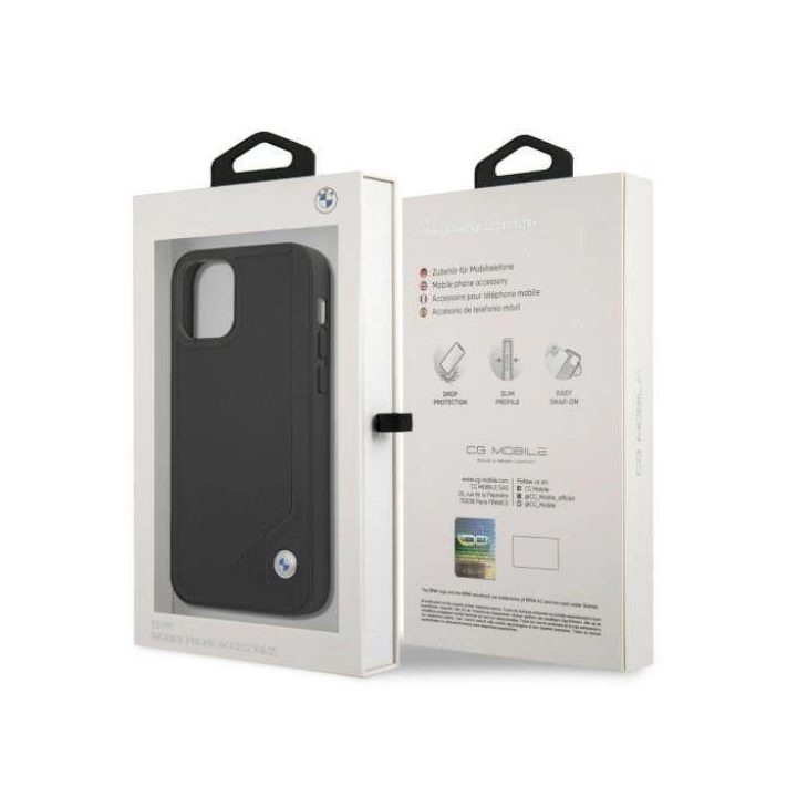 Dėklas BMW BMHCP12MRCDPK iPhone 12/12 Pro 6,1 juodos/juodos spalvos deklas odinis su įspaudais