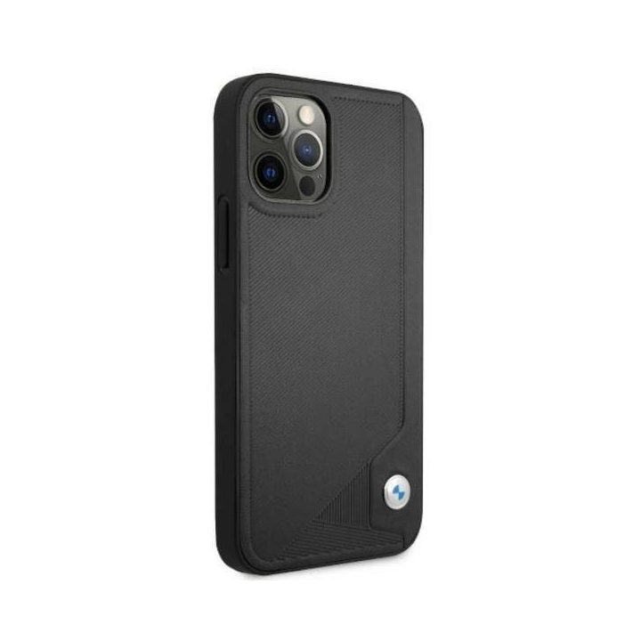 Dėklas BMW BMHCP12MRCDPK iPhone 12/12 Pro 6,1 juodos/juodos spalvos deklas odinis su įspaudais