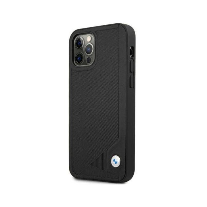 Dėklas BMW BMHCP12MRCDPK iPhone 12/12 Pro 6,1 juodos/juodos spalvos deklas odinis su įspaudais