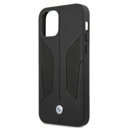Dėklas BMW BMHCP12MRSCSK iPhone 12/12 Pro 6,1 juodas/juodas deklas Odinis perforuotas šonas