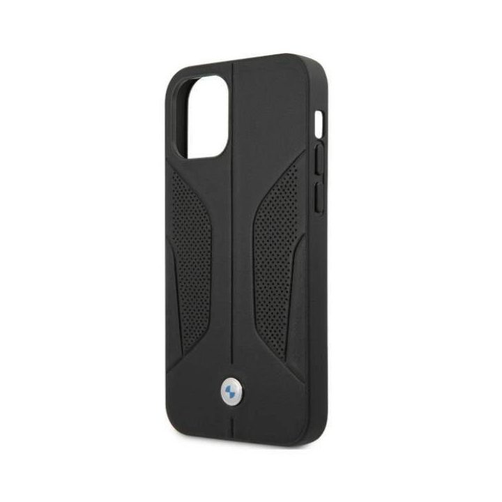 Dėklas BMW BMHCP12MRSCSK iPhone 12/12 Pro 6,1 juodas/juodas deklas Odinis perforuotas šonas