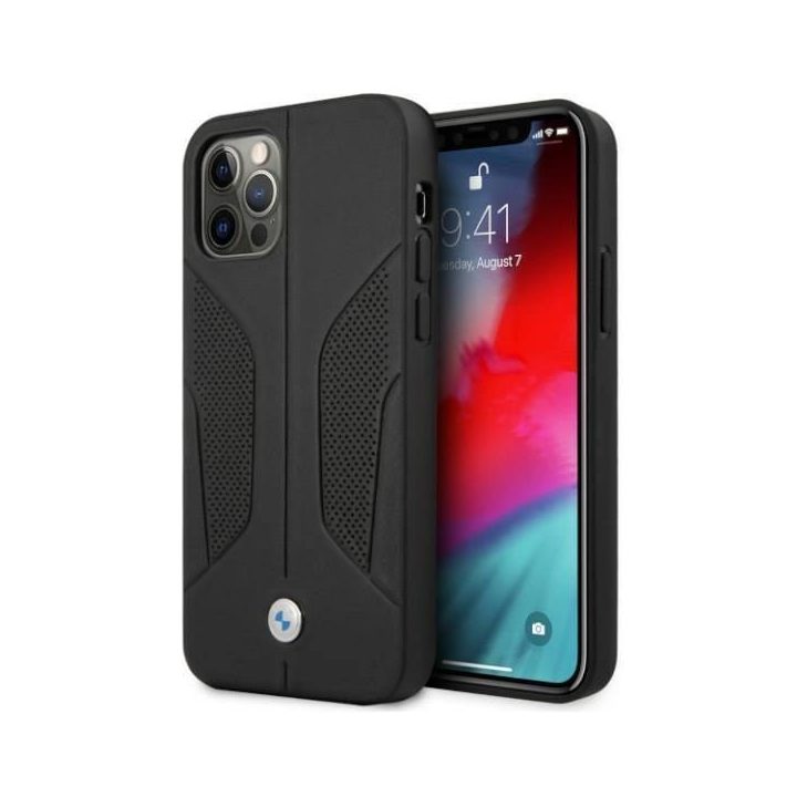 Dėklas BMW BMHCP12MRSCSK iPhone 12/12 Pro 6,1 juodas/juodas deklas Odinis perforuotas šonas