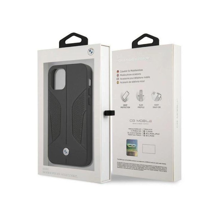 Dėklas BMW BMHCP12MRSCSK iPhone 12/12 Pro 6,1 juodas/juodas deklas Odinis perforuotas šonas