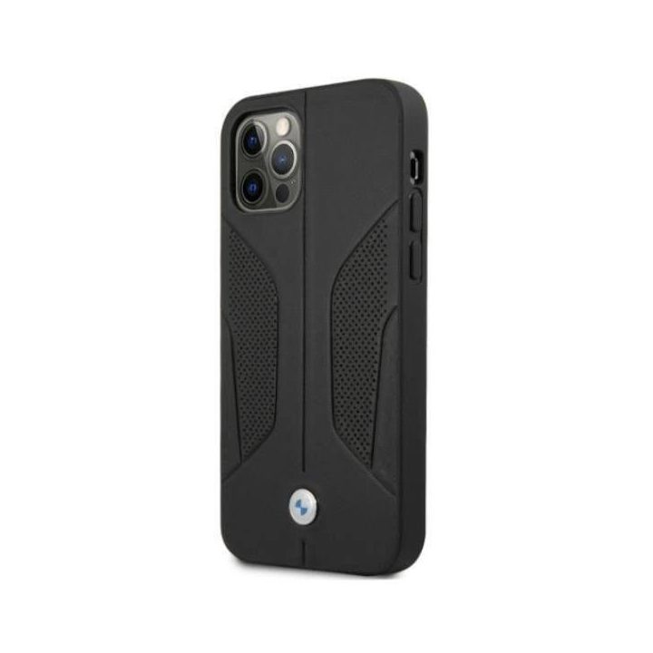 Dėklas BMW BMHCP12MRSCSK iPhone 12/12 Pro 6,1 juodas/juodas deklas Odinis perforuotas šonas
