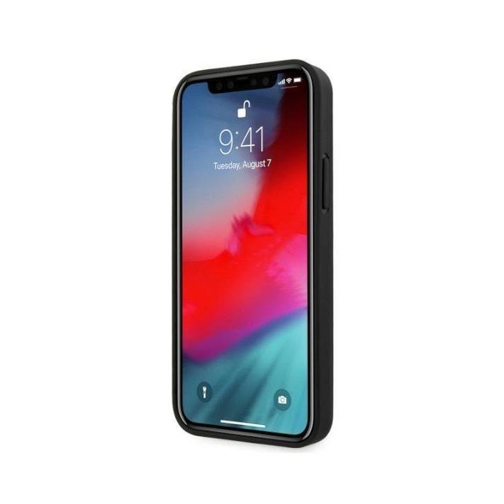 Dėklas BMW BMHCP12MRSCSK iPhone 12/12 Pro 6,1 juodas/juodas deklas Odinis perforuotas šonas