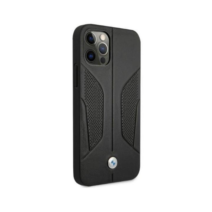 Dėklas BMW BMHCP12MRSCSK iPhone 12/12 Pro 6,1 juodas/juodas deklas Odinis perforuotas šonas