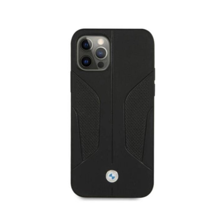 Dėklas BMW BMHCP12MRSCSK iPhone 12/12 Pro 6,1 juodas/juodas deklas Odinis perforuotas šonas
