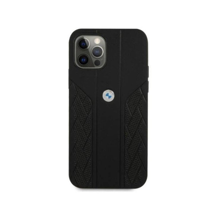 Dėklas BMW BMHCP12MRSPPK iPhone 12/12 Pro 6,1 juodas/juodas deklas Leather Curve Perforate