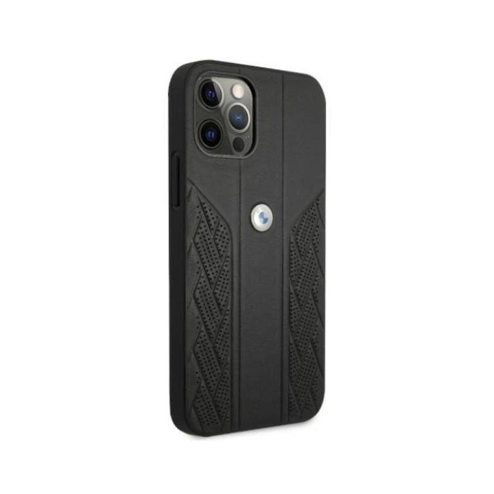 Dėklas BMW BMHCP12MRSPPK iPhone 12/12 Pro 6,1 juodas/juodas deklas Leather Curve Perforate