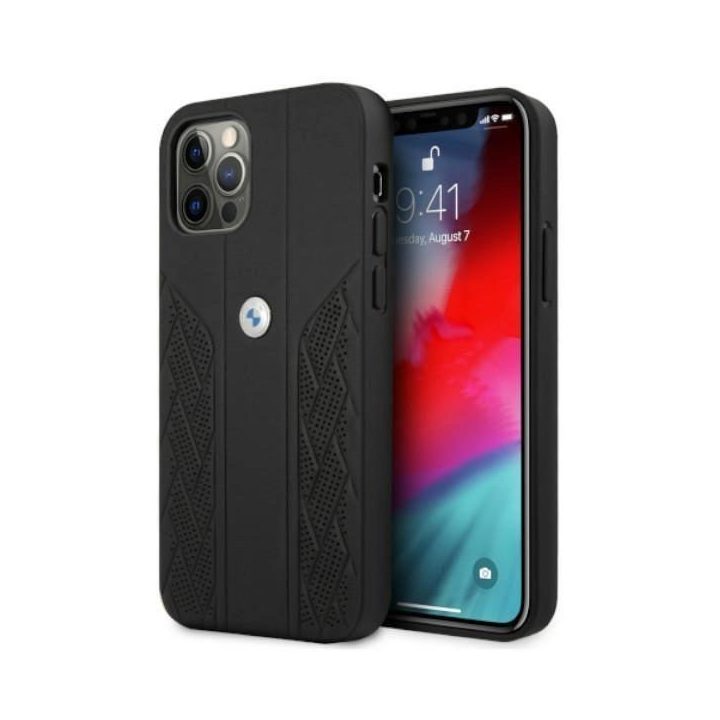 Dėklas BMW BMHCP12MRSPPK iPhone 12/12 Pro 6,1 juodas/juodas deklas Leather Curve Perforate