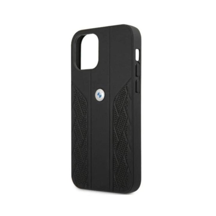 Dėklas BMW BMHCP12MRSPPK iPhone 12/12 Pro 6,1 juodas/juodas deklas Leather Curve Perforate