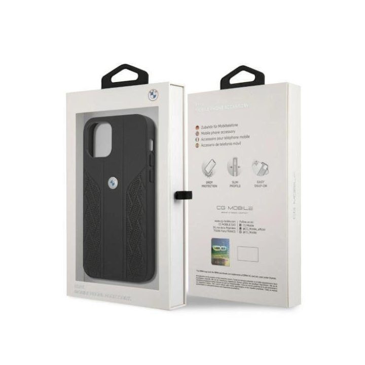Dėklas BMW BMHCP12MRSPPK iPhone 12/12 Pro 6,1 juodas/juodas deklas Leather Curve Perforate