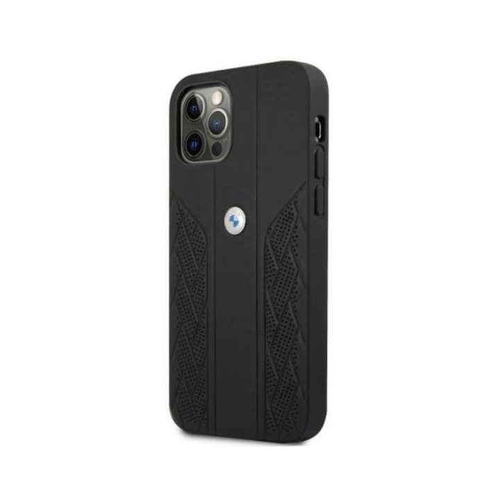 Dėklas BMW BMHCP12MRSPPK iPhone 12/12 Pro 6,1 juodas/juodas deklas Leather Curve Perforate
