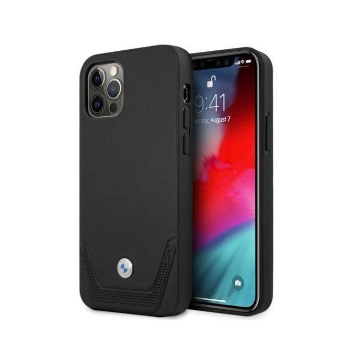 Dėklas BMW BMHCP12MRSWPK iPhone 12/12 Pro 6,1 juodas/juodas deklas Odinis perforuotas