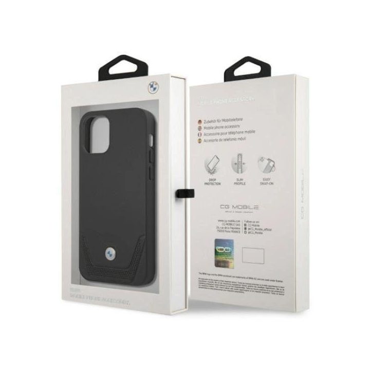 Dėklas BMW BMHCP12MRSWPK iPhone 12/12 Pro 6,1 juodas/juodas deklas Odinis perforuotas